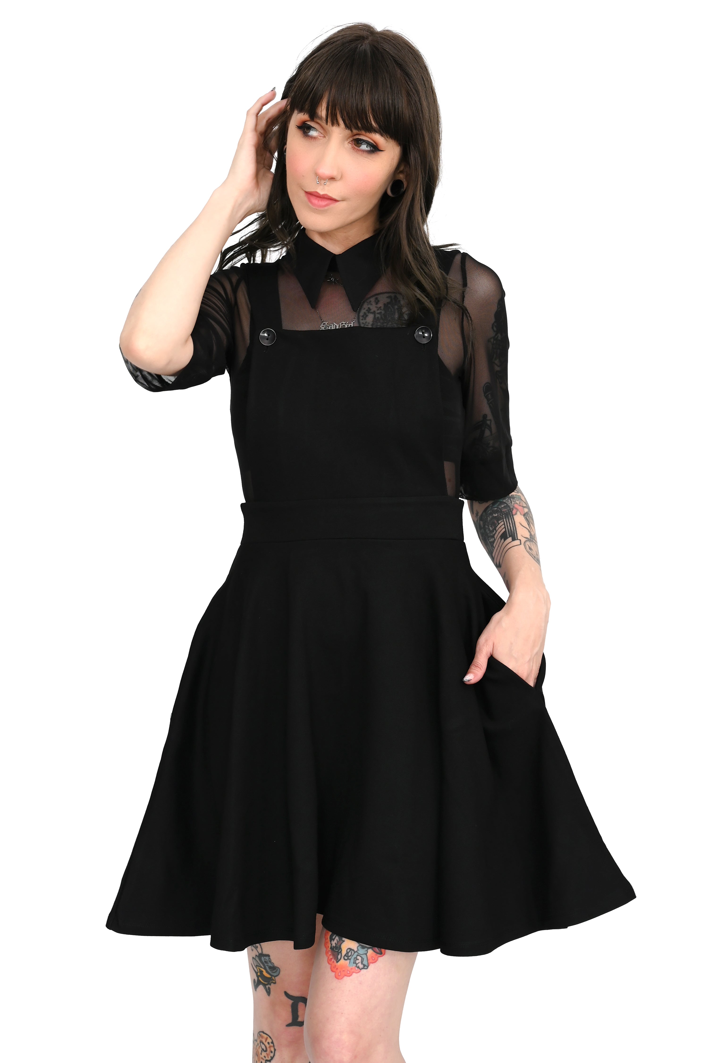 black pinafore dress